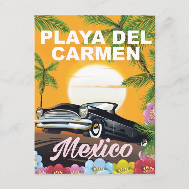 Postal Afiche de viaje en coche mexicano de Playa del Car (Anverso)