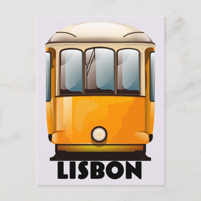 Postal Afiche de viaje en el tranvía amarillo de Lisboa (Anverso)