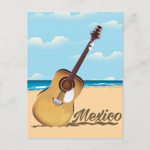 Postal Afiche de viaje en la playa de la guitarra mexican