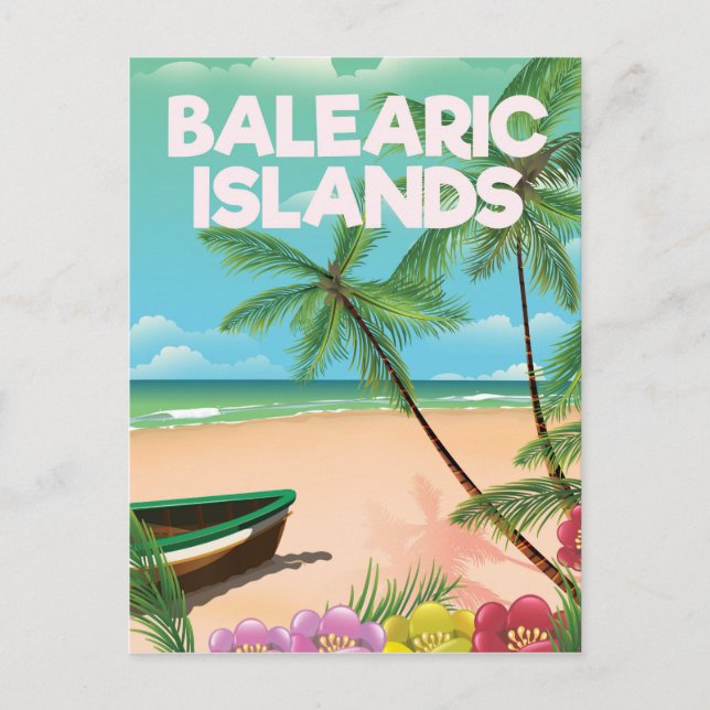 Postal Afiche de viaje en la playa de las Islas Baleares (Anverso)