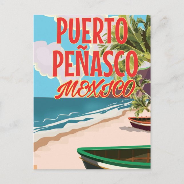 Postal Afiche de viaje en la playa de Puerto Peñasco Méxi (Anverso)
