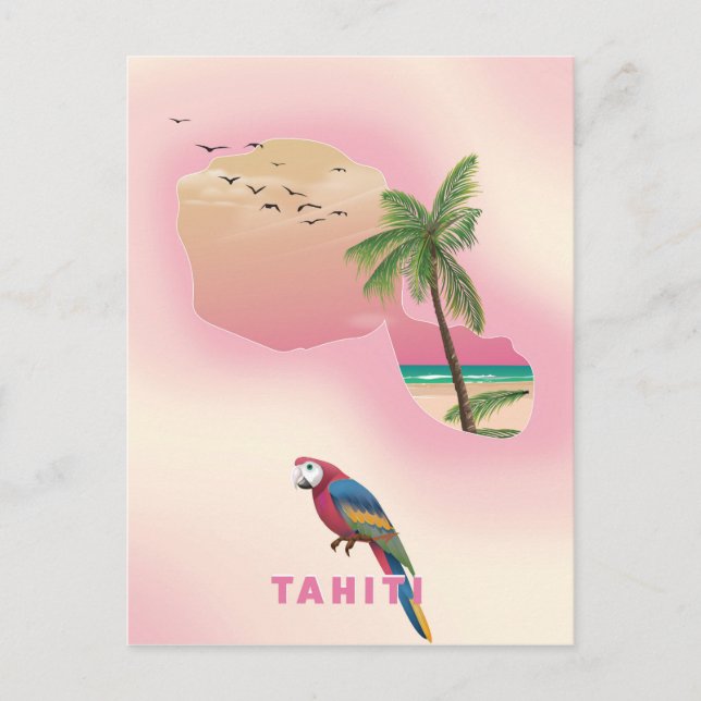 Postal Afiche de viaje en mapas de Tahití (Anverso)