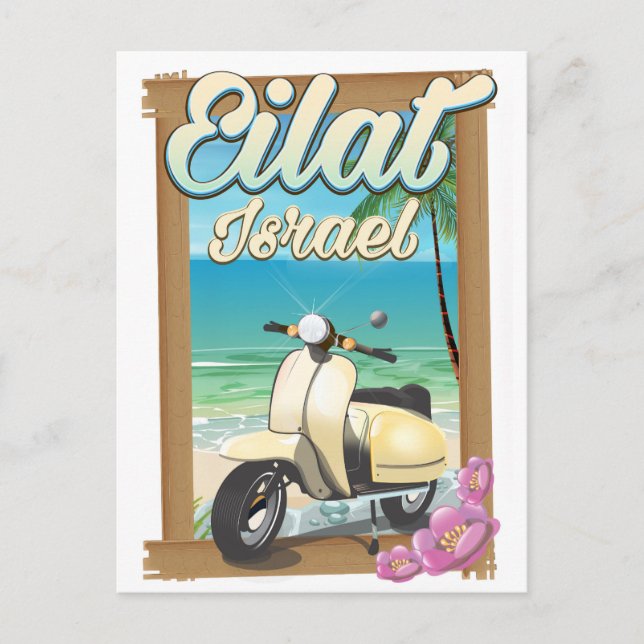 Postal Afiche de viaje en moto de Eilat Beach Israel (Anverso)