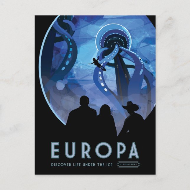 Postal Afiche de viaje espacial retro - Europa de la luna (Anverso)