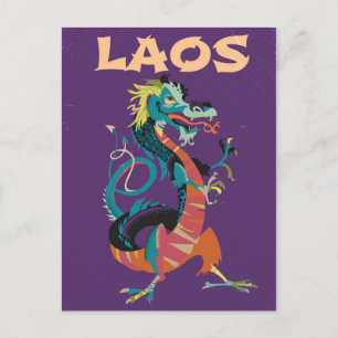 Postal Afiche de viaje estilo vintage de Laos Dragon