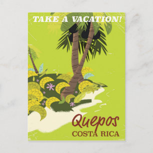 Postal Afiche de viaje estilo vintage de Quepos Costa Ric