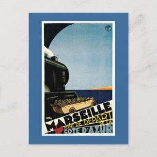 Postal Afiche de viaje francés Marseille Vintage