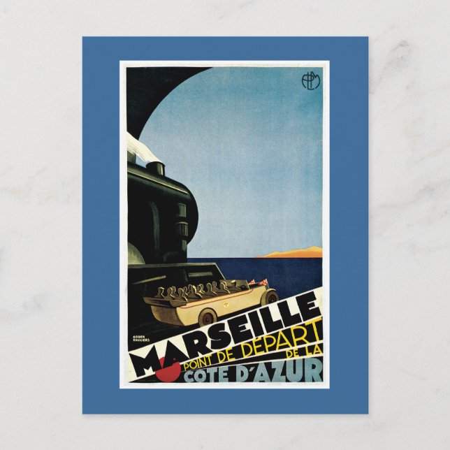 Postal Afiche de viaje francés Marseille Vintage (Anverso)