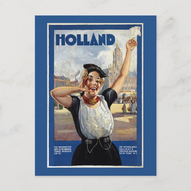 Postal Afiche de viaje holandés vintage (Anverso)