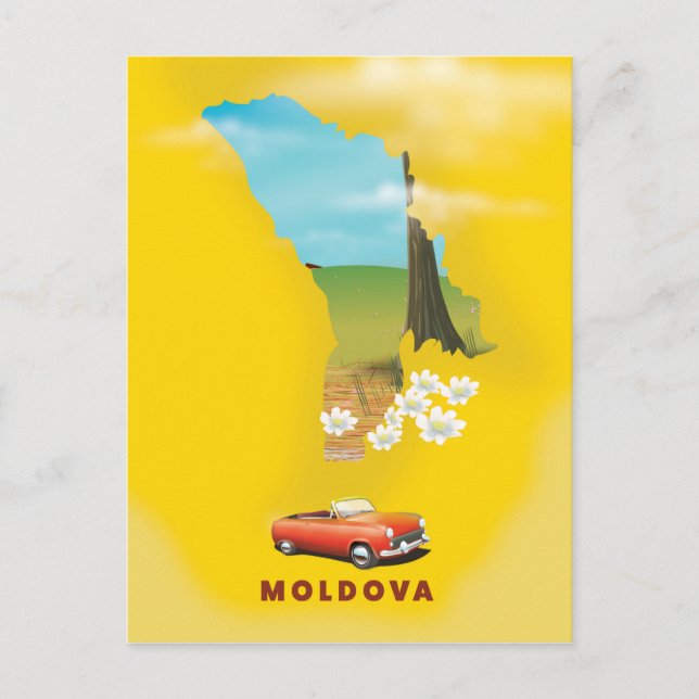 Postal Afiche de viaje ilustrado en el mapa de Moldavia (Anverso)