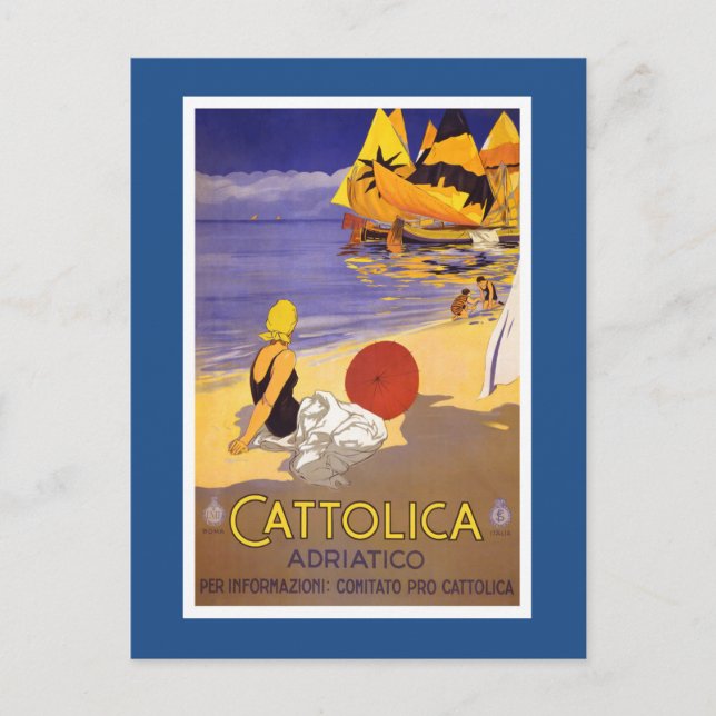 Postal Afiche de viaje italiano de Cattolica Vintage (Anverso)