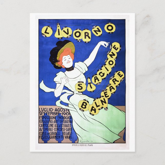 Postal Afiche de viaje italiano de época Anuncio de la pl (Anverso)