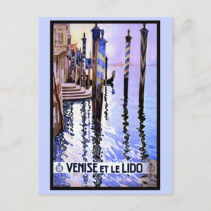 Postal Afiche de viaje italiano de Venecia y Lido Vintage