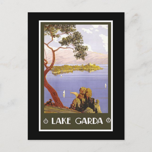 Postal Afiche de viaje italiano "Lake Garda" (Anverso)