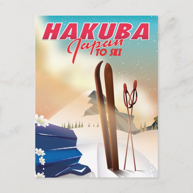 Postal Afiche de viaje japonés de Hakuba. (Anverso)