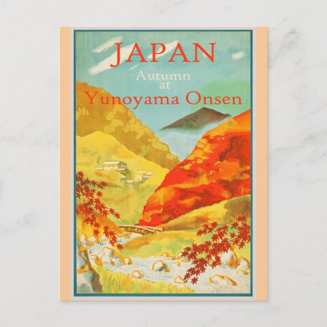 Postal Afiche de viaje japonés vintage del otoño (Anverso)