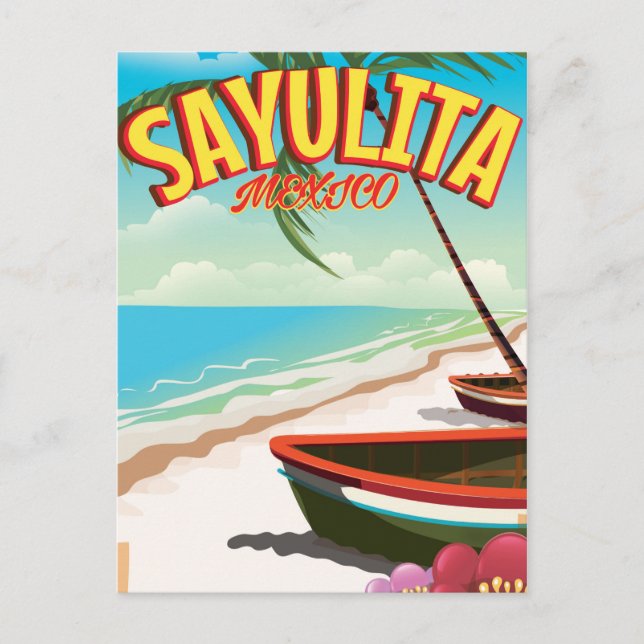 Postal Afiche de viaje mexicano de Sayulita (Anverso)