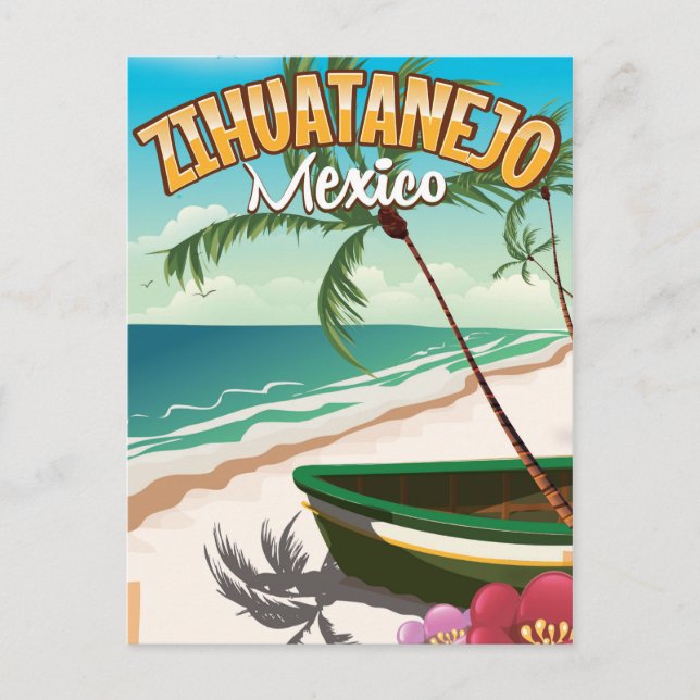 Postal Afiche de viaje mexicano de Zihuatanejo (Anverso)