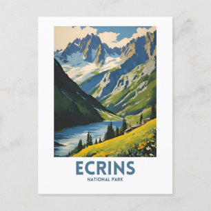 Postal Afiche de viaje mínimo del Parque Nacional Ecrins