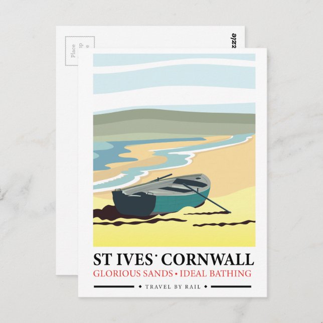 Postal Afiche de viaje náutico de St Ives Cornwall. (Anverso / Reverso)