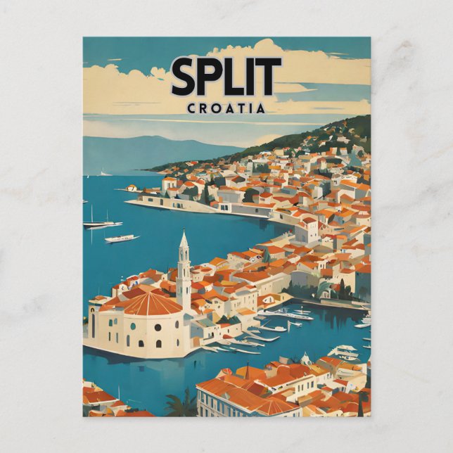 Postal Afiche de viaje nostálgico de Split Croatia (Anverso)