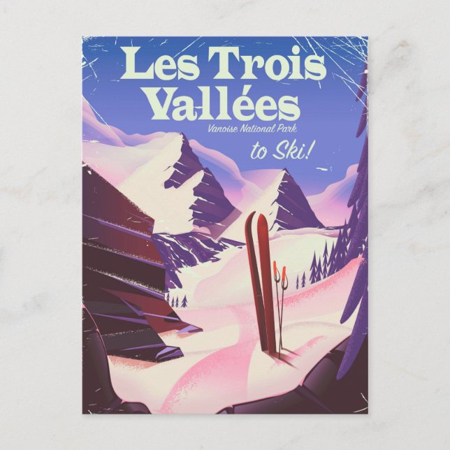 Postal Afiche de viaje para esquí de Les Trois Vallées (Anverso)