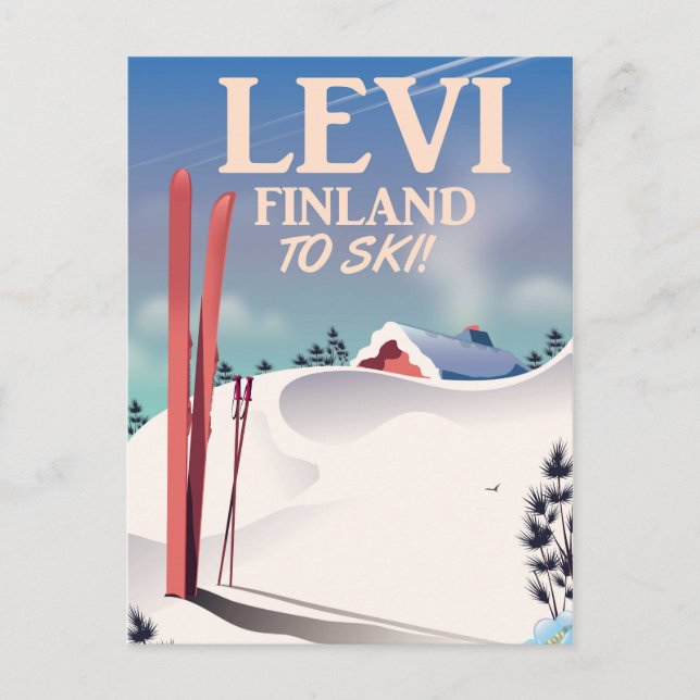 Postal Afiche de viaje para esquiar de Levi, Finlandia (Anverso)