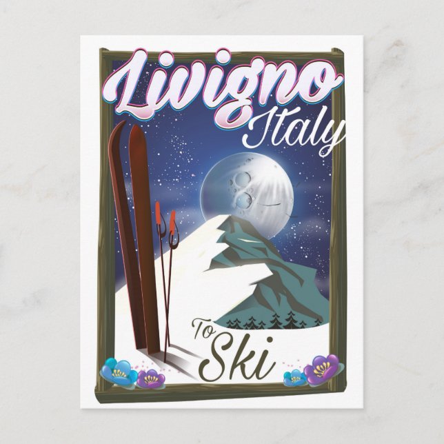 Postal Afiche de viaje para esquiar de Livigno Italy (Anverso)