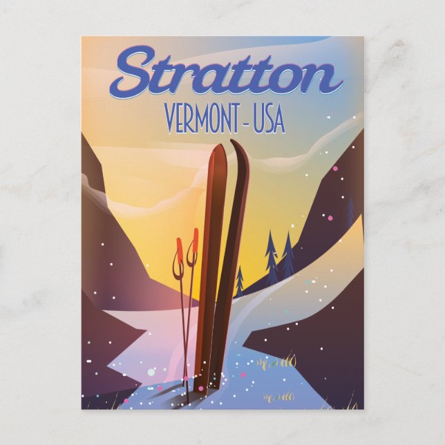 Postal Afiche de viaje para esquiar de Stratton Vermont (Anverso)