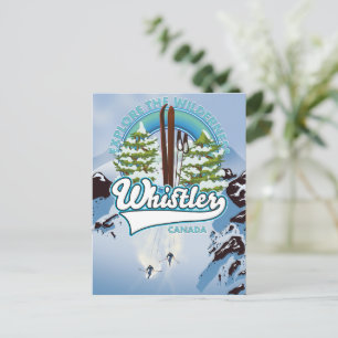 Postal afiche de viaje para esquiar de whistler Canada.