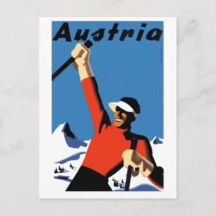 Postal Afiche de viaje para esquiar en Austria