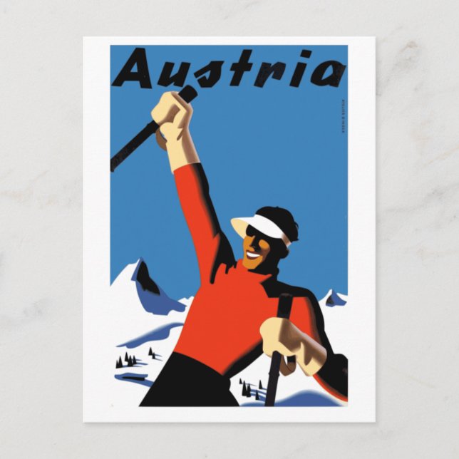 Postal Afiche de viaje para esquiar en Austria (Anverso)