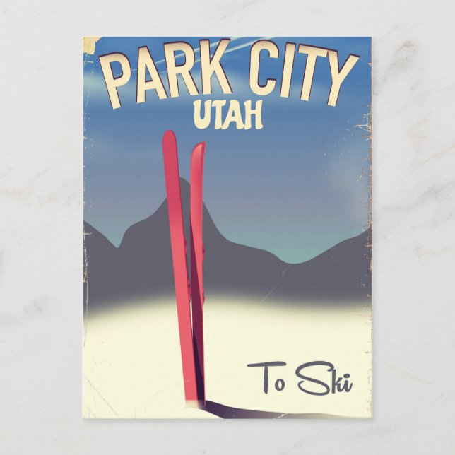 Postal Afiche de viaje para esquiar en el parque de Utah (Anverso)