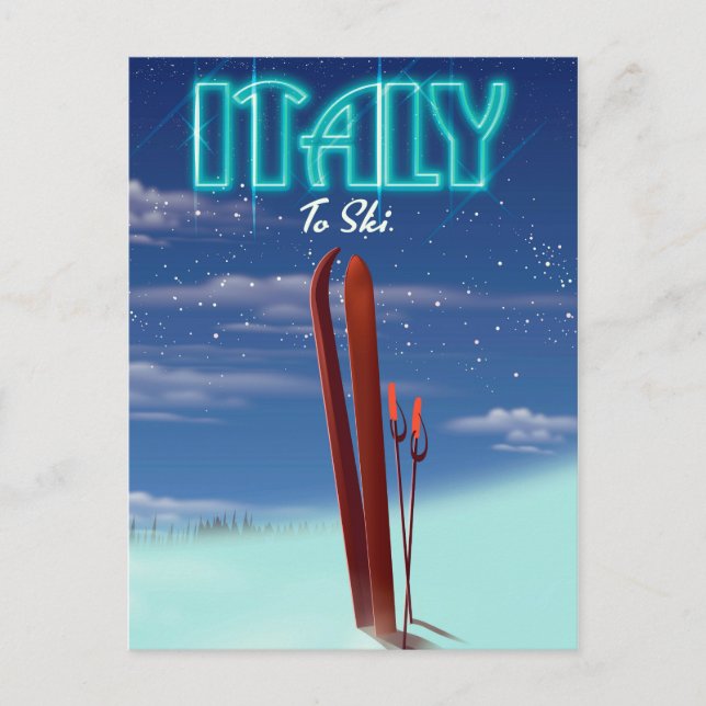 Postal Afiche de viaje para esquiar "Hielo" en Italia. (Anverso)