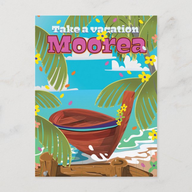 Postal Afiche de viaje para vacaciones en la Polinesia Fr (Anverso)