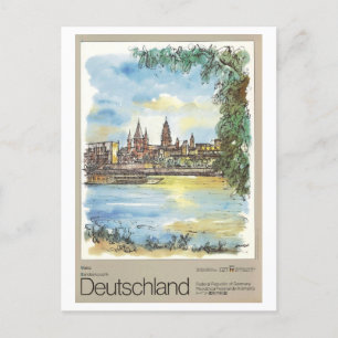 Postal Afiche de viaje por acuarela de Vintage Mainz Alem