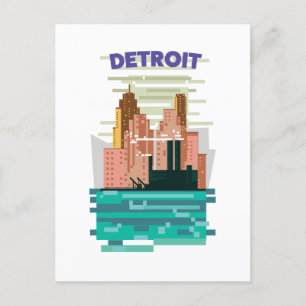 Postal Afiche de viaje por la ciudad de Detroit.