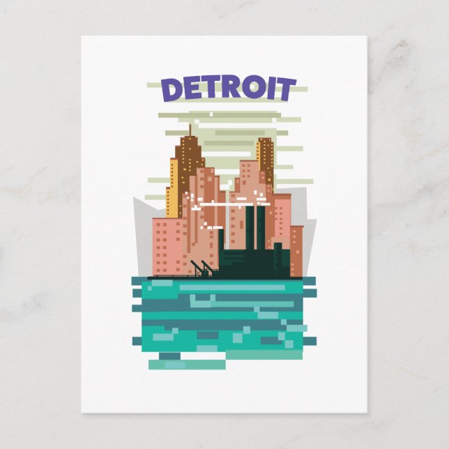 Postal Afiche de viaje por la ciudad de Detroit. (Anverso)