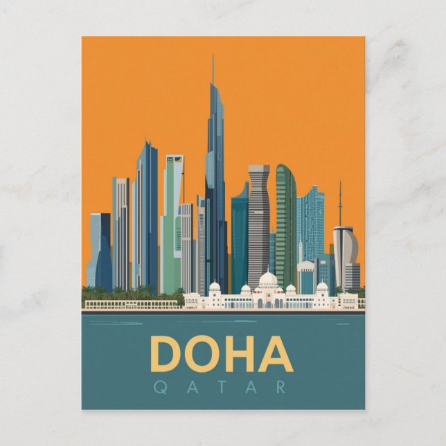 Postal Afiche de viaje por la línea aérea de Doha en Qata (Anverso)