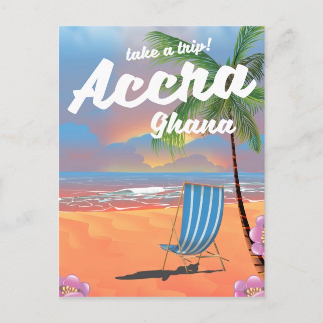 Postal Afiche de viaje por la playa de Accra Ghana (Anverso)