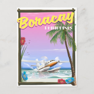 Postal Afiche de viaje por la playa de Filipinas en Borac