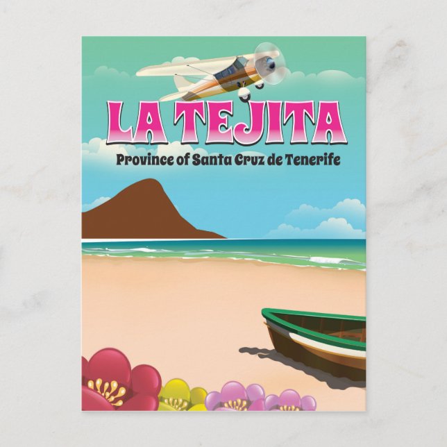 Postal Afiche de viaje por la playa de La Tejita Tenerife (Anverso)