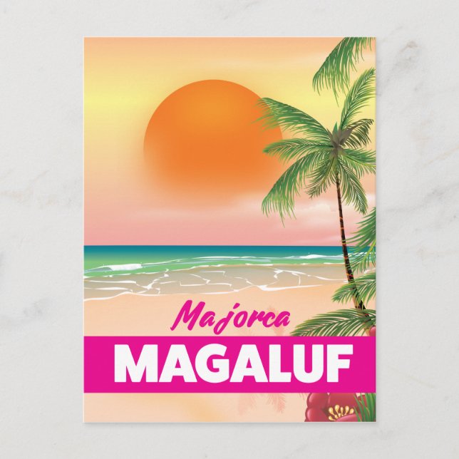 Postal Afiche de viaje por la playa de Magaluf Mallorca (Anverso)