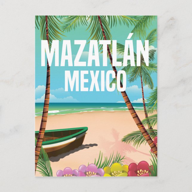 Postal Afiche de viaje por la playa de Mazatlán México Vi (Anverso)