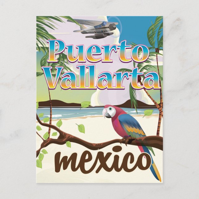 Postal Afiche de viaje por la playa de Puerto Vallarta Mé (Anverso)