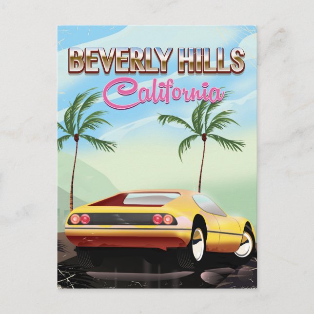 Postal Afiche de viaje retro de Beverly Hills California (Anverso)