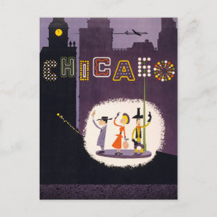 Postal Afiche de viaje retro de la época de Chicago Illin