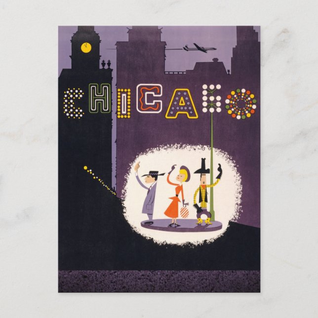 Postal Afiche de viaje retro de la época de Chicago Illin (Anverso)