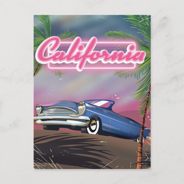 Postal Afiche de viaje retro de neón de California (Anverso)