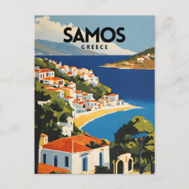 Postal Afiche de viaje retro de Samos Grecia